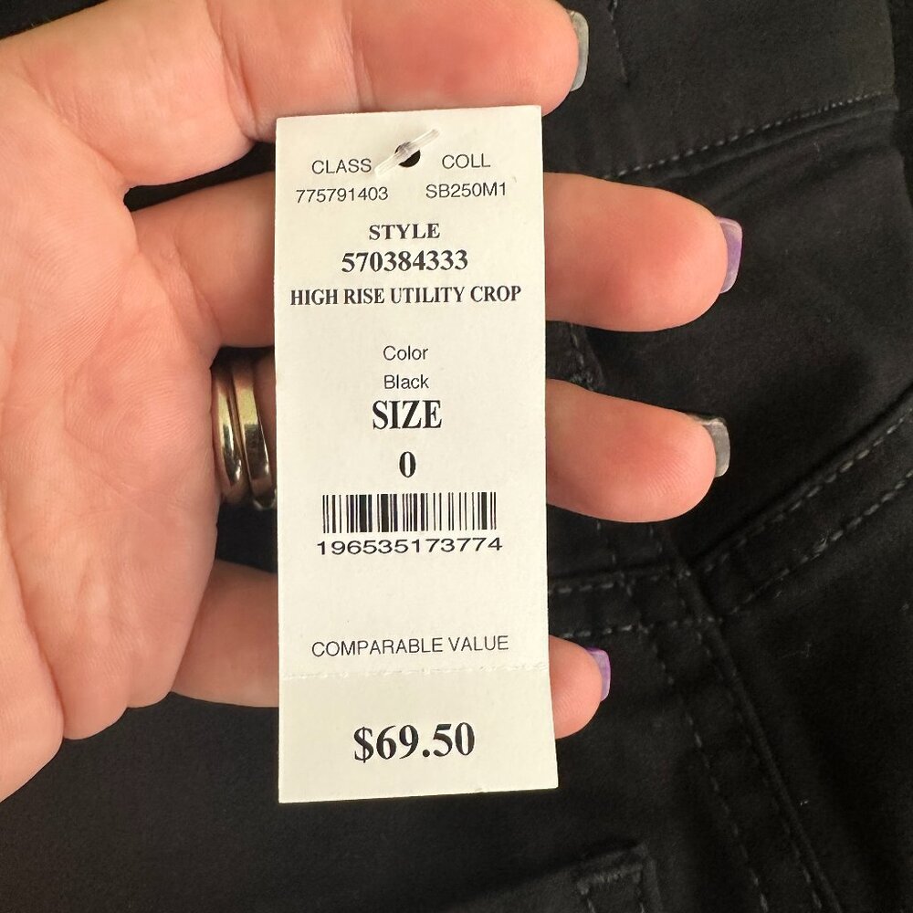 NWT White House Black Market Pants Black 0 High Rise Utility Crop Cargo Ankle - Picture 10 of 12